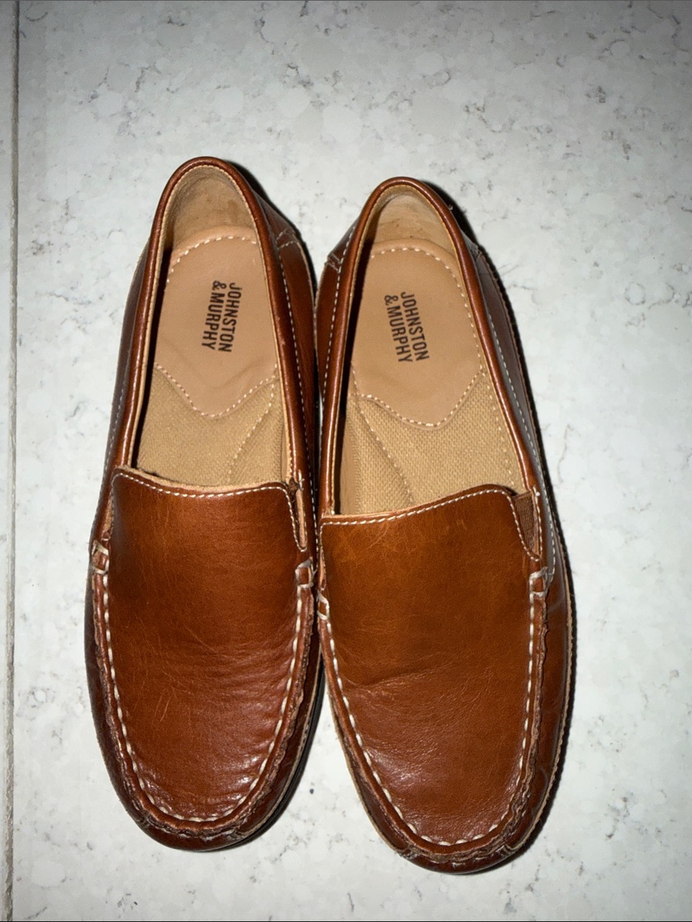 Johnston & Murphy Tan Leather Slip-On Kids Loafers